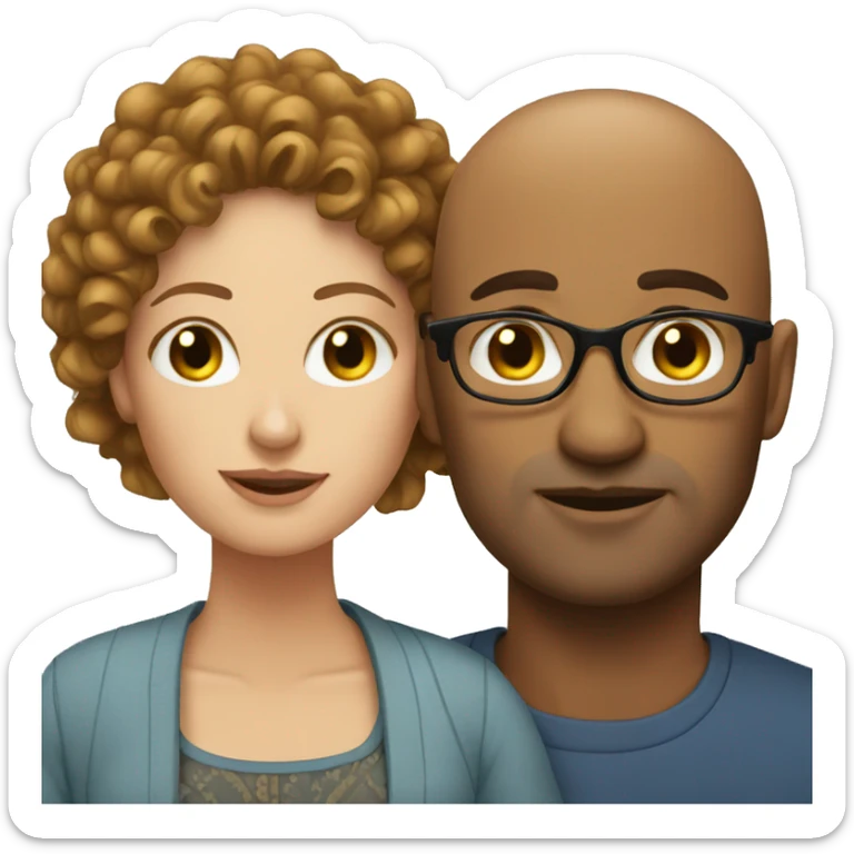 Bald man with curly woman  sticker