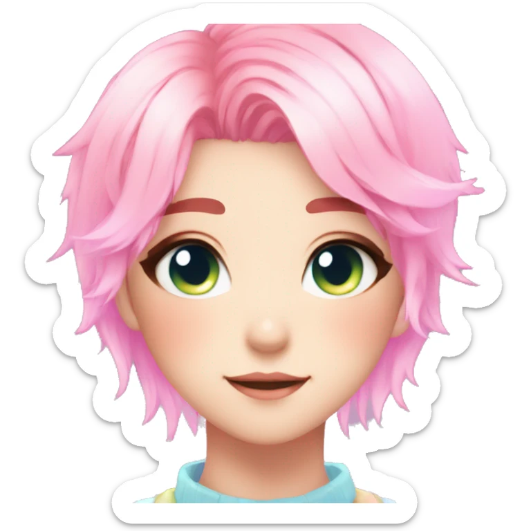 Gorgeous anime style femboy with blushing face aesthetic and pretty colorful shiny gradient pastel hair trending style sticker