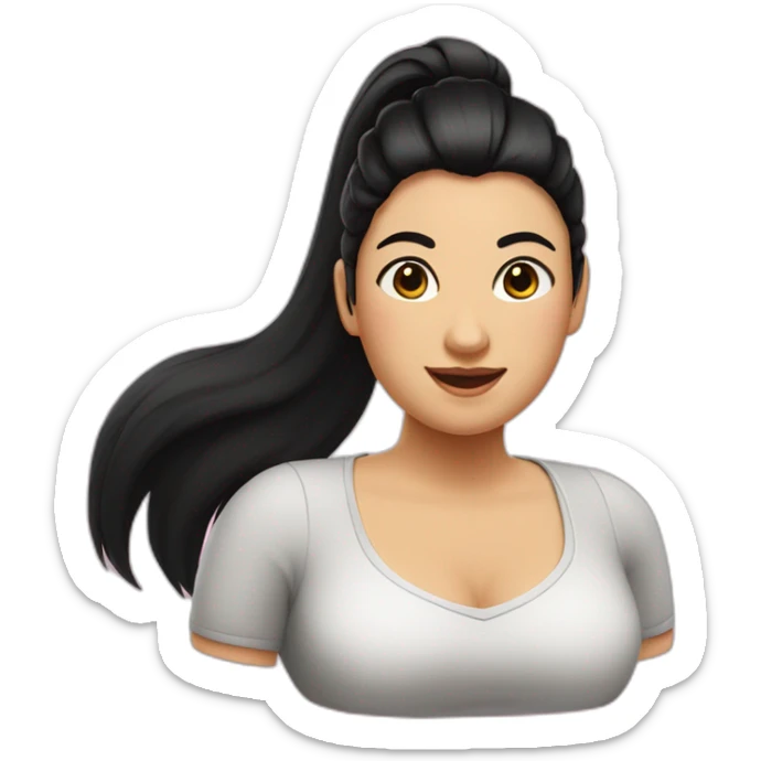 a-fat-woman-with-black-hair,-with-a-ponytail,-happy,-black eyes sticker