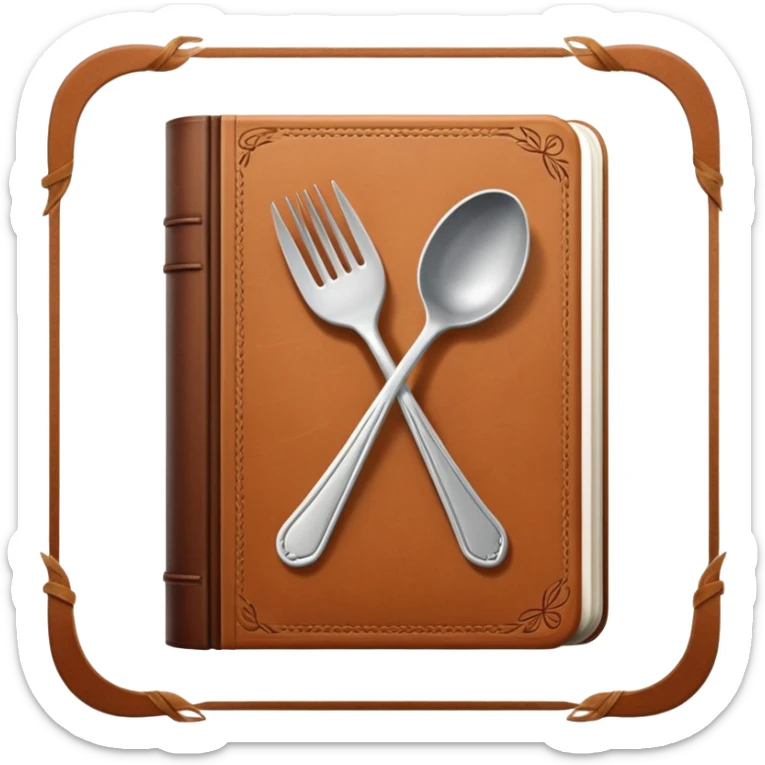 Closed cookbook with a fork and spoon symbol on the cover – collection of recipes sticker