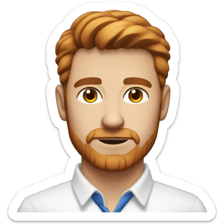 Portrait of an adult guy with brown-red hair, serious, light skin, brown stubble, blue eyes, wearing a white office shirt. sticker