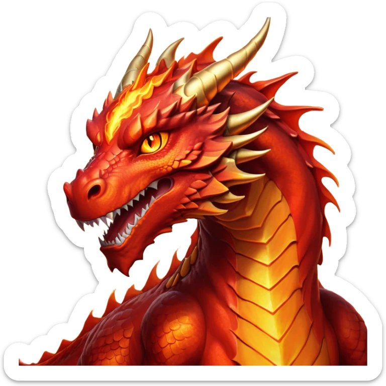 cinematic-noble-fierce-fire-dragon-portrait-emoji,-poised-and-imposing,-with-a-muscular,-scaled-body-ablaze-in-fiery-hues-of-crimson,-molten-orange,-and-molten-gold,-and-intense,-burning-eyes-that-mirror-the-heart-of-a-volcano;-rendered in detail sticker