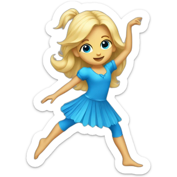 little blonde girl dancing in a blue bird costume sticker