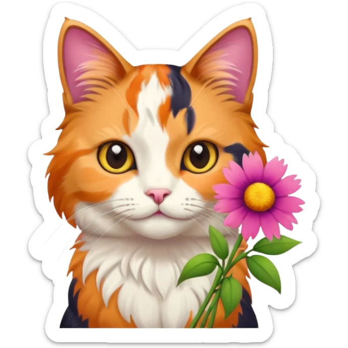 A cat holding flowers sticker
