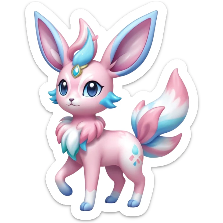 Shiny Exotic Colorful Ethereal Sparkly Sylveon-Flaaffy-Amaura-Aurorus-Fakémon-hybrid-creature (full body)  sticker