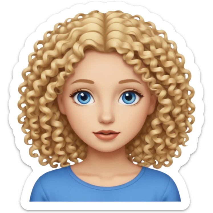 blondynka krecone wlosy i niebieskie oczy obrysowane usta na jasny braz sticker