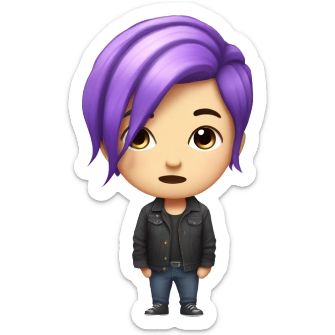 A cute chibi human character with purple octopus cut hair and frowning cutely sticker