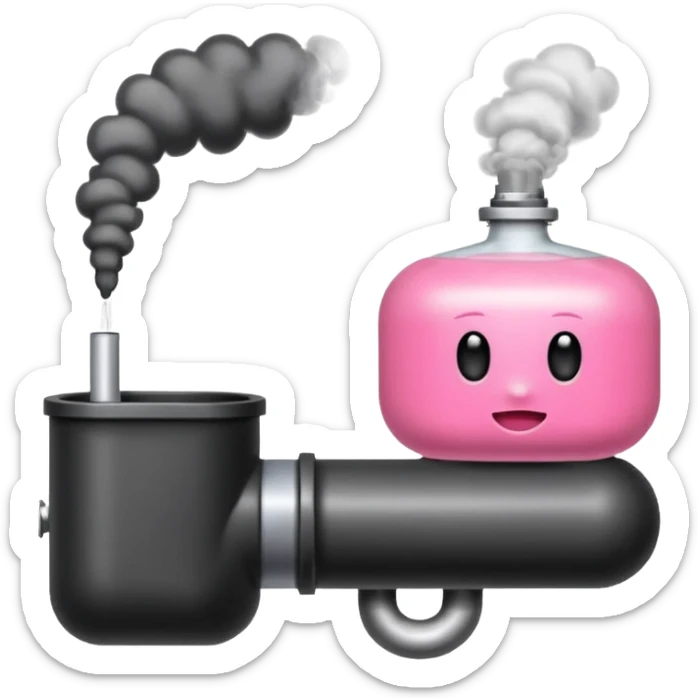 Dos tubos de ensayo diferentes con líquido rosa y otro con líquido negro, y humo. sticker