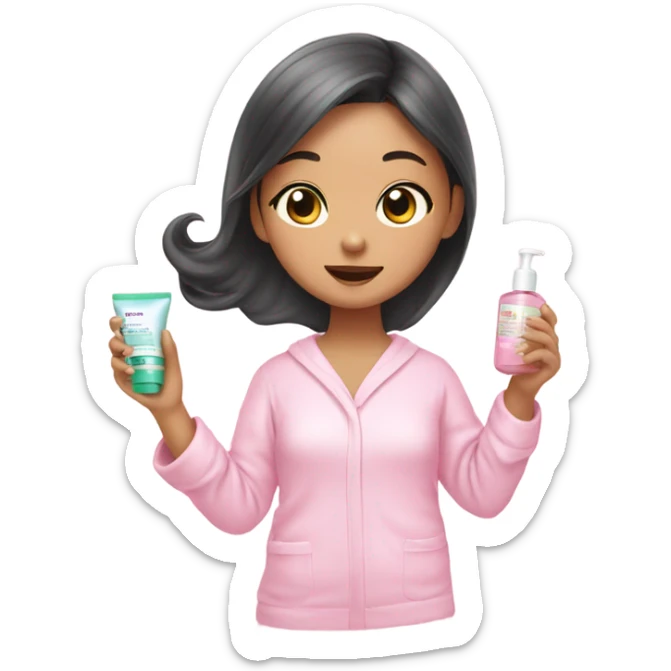 angelic asian girl doing skin care in pink pajamas sticker
