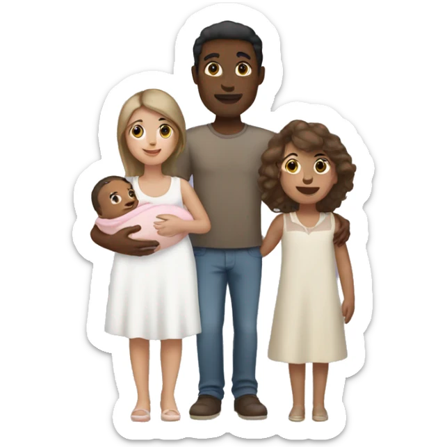man with brown skin and woman with white skin holding a baby girl sticker
