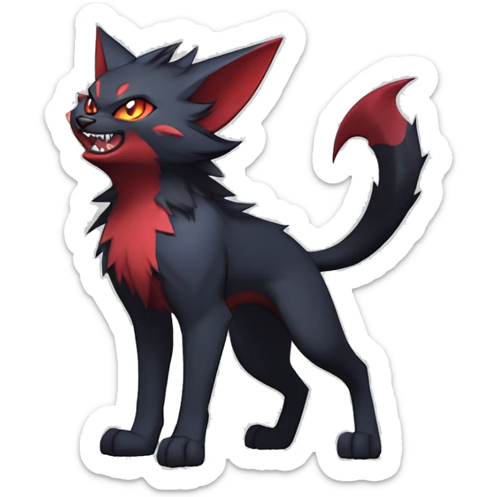   cool edgy beautiful fantasy anime-style dark animal vampiric Litten-Zoroark-Nargacuga-cat-hybrid Fakemon with big fangs and bat-ears full body sticker