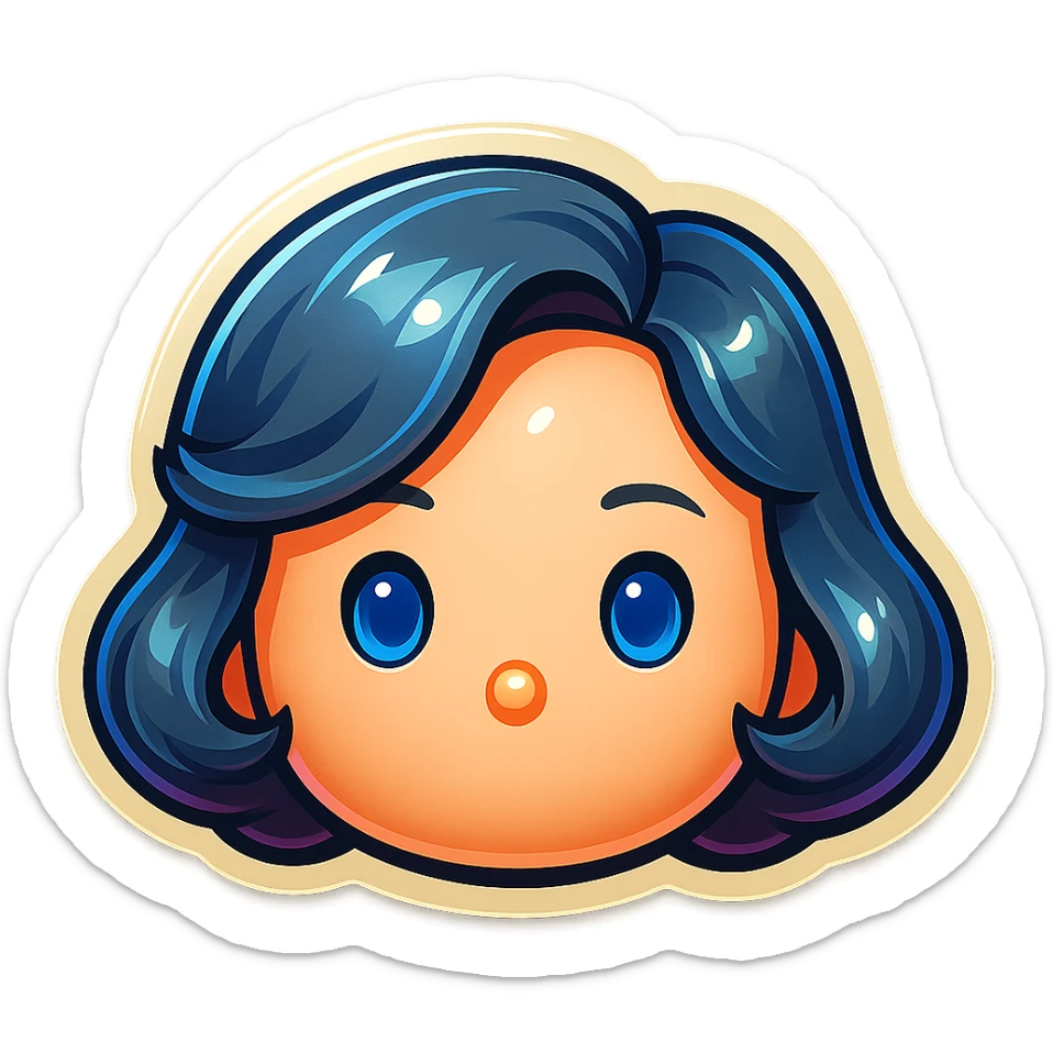 Make the tone of the hair cooler with more blue-grey hues, keep plush tsum tsum style, blue eyes, 1940s bob hairstyle, no body, no mouth, and remove the background. sticker