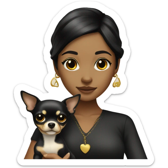 Black-hair girl with gold chihuahua  sticker