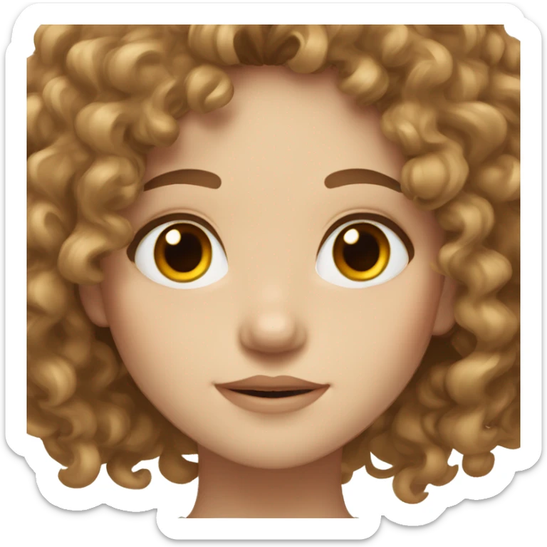 a pale girl brown  tall curly hair with big volume and light brown eyes   sticker