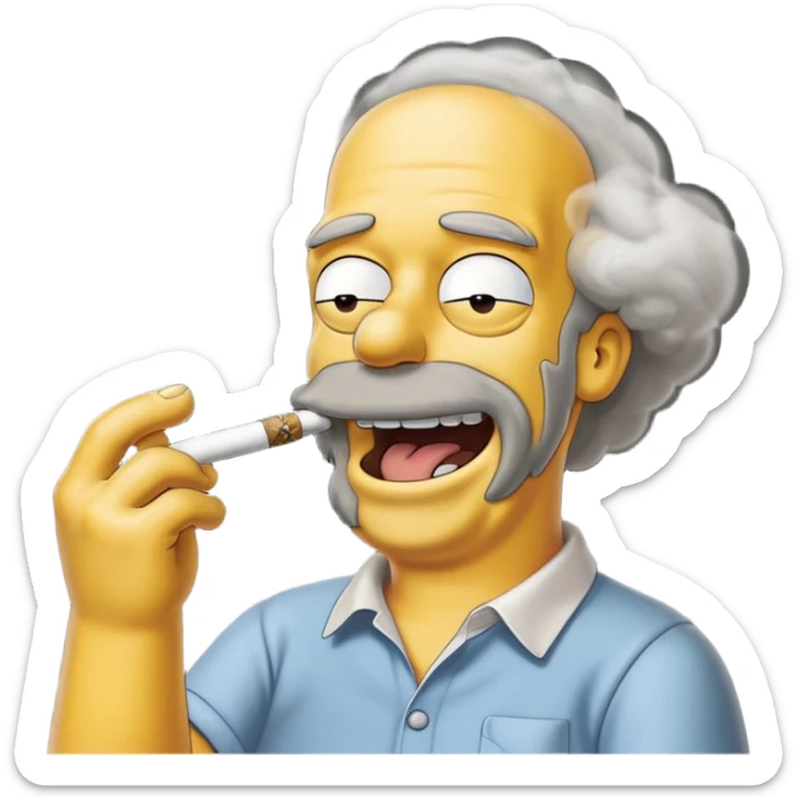 Hommer Simpson ki fumme un enorme joint plien de fumme dans le decord et il rigole  sticker