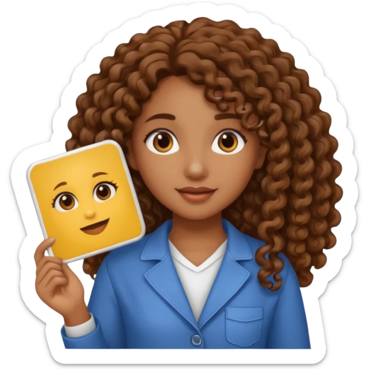 A girl with medium brown skin and long curly holding a sign saying good girl sticker