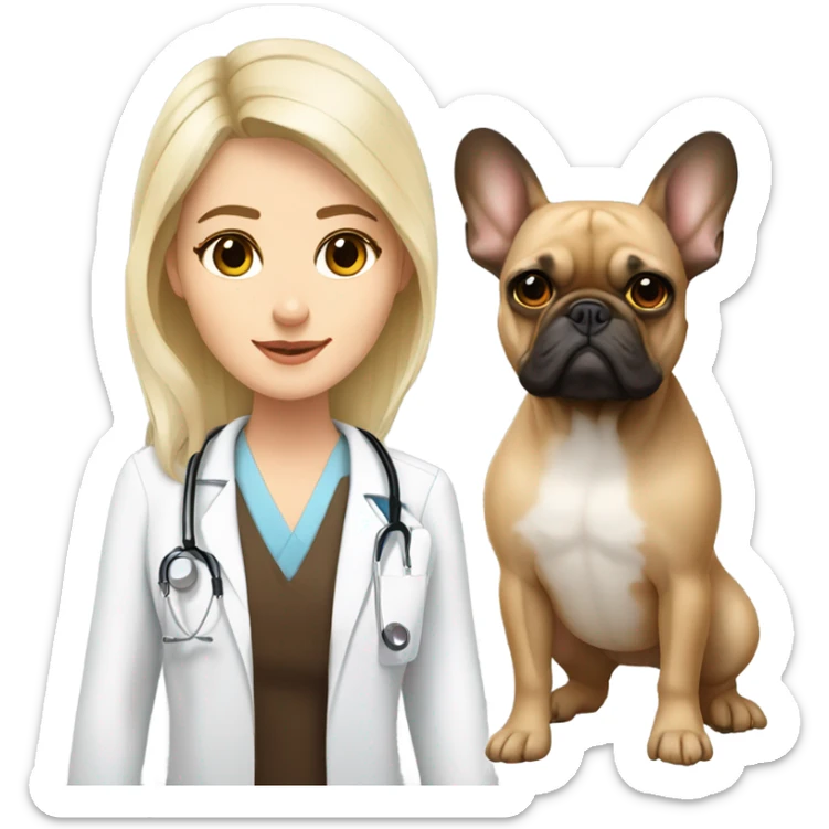 One long haired blonde doctor with dark brown eyes with a fawn French bulldog  sticker