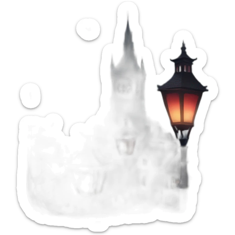 a victorian city, night time, blood moon in the sky, mist, lamps, in the style of Bloodborne sticker