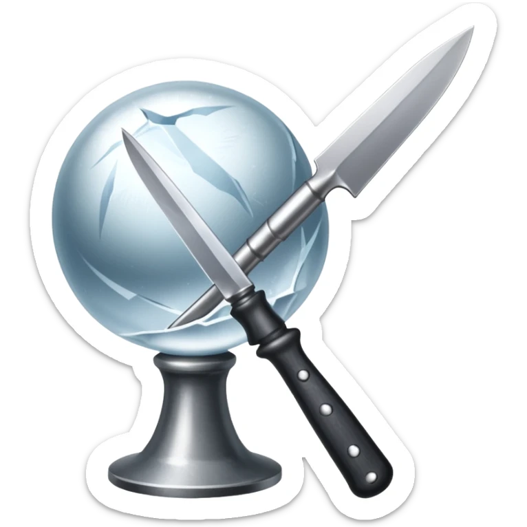 The knife is only visible from above, its tip showing from behind the ice ball. sticker