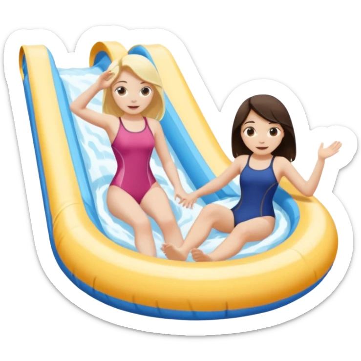 dark brown haired girl pale skin and blonde haired girl on the lazy river water slide sticker