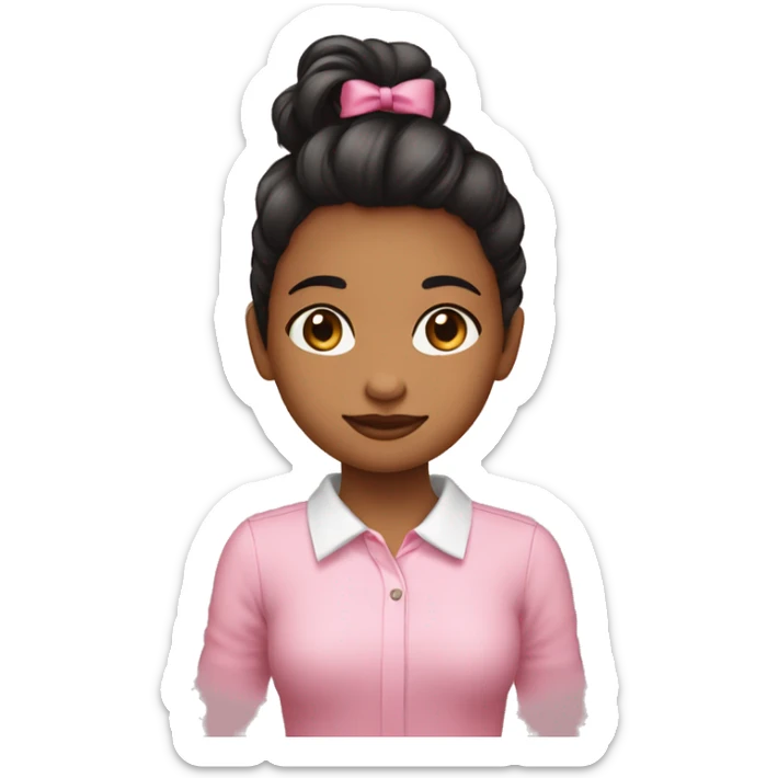 Niña de pelo marrón con camisa negra de manga larga y un moñito en el cuello color rosado sticker