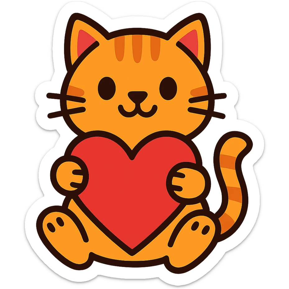 cute cat with a heart sticker