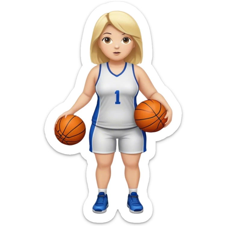 Full Body white plus size Girl head coach holding basketball with blonde hair  sticker