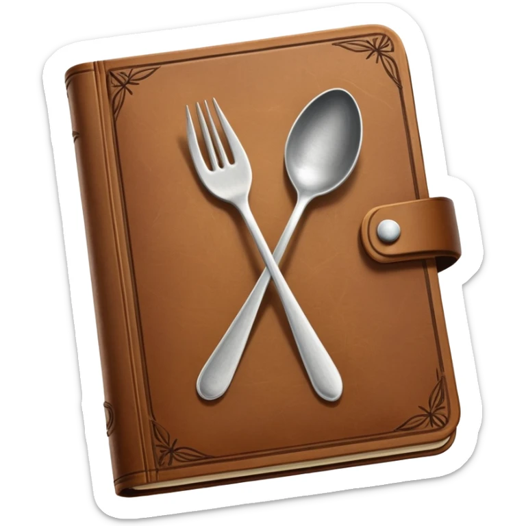 Closed cookbook with a fork and spoon symbol on the cover – collection of recipes sticker