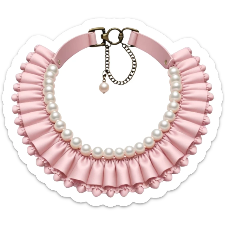 Pastel-baby-rose-pearl-pink Lolita-styled aesthetic cute kawaii choker-collar-necklace with white frills sticker