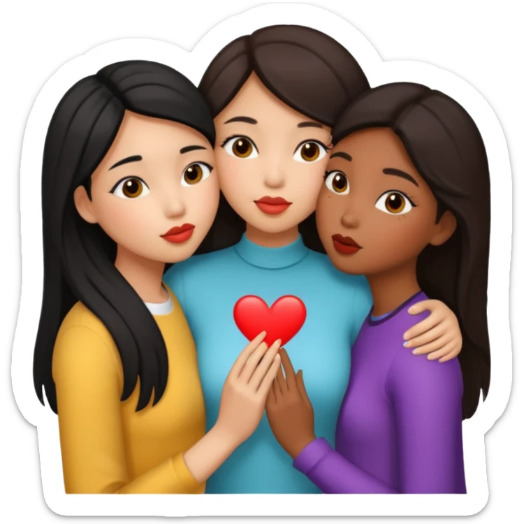3 filles qui se font un petit bisou : une asiatique, une latina et une noire sticker