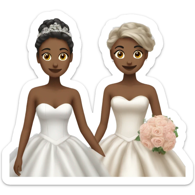 two women getting married with beautiful ball gowns, feminine, aesthetic sticker