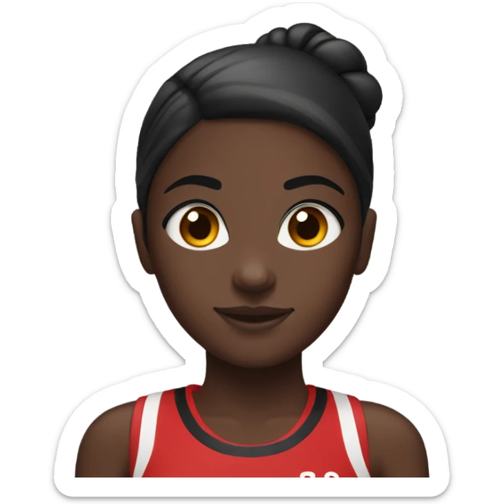 Dark skin girl doing track in a red with and black uniform hair in a low bun  sticker