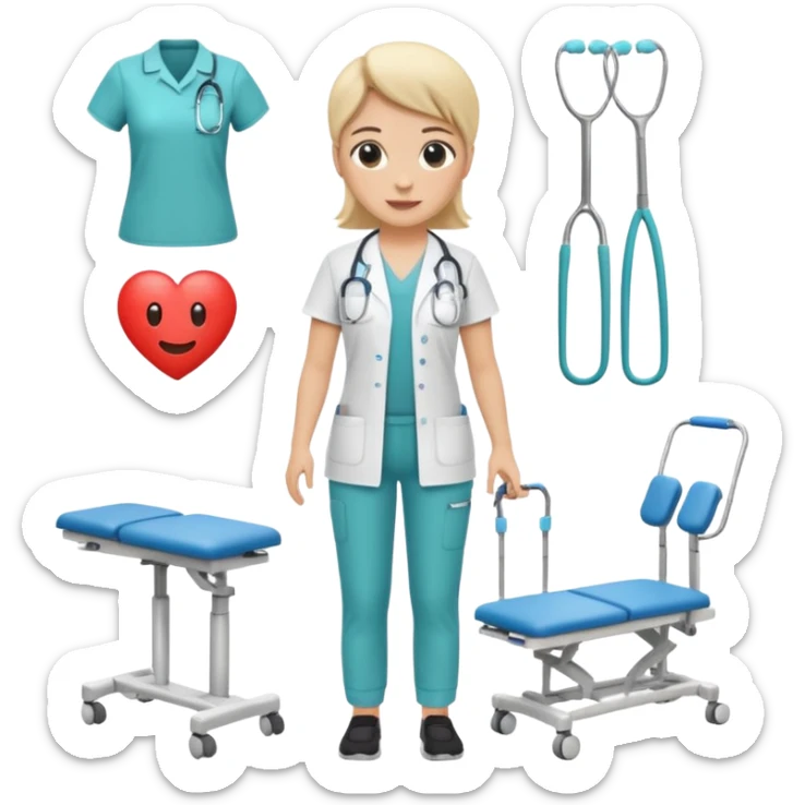 full body physiotherapist, healthcare clothing, with physiotherapy tools, emoji style sticker
