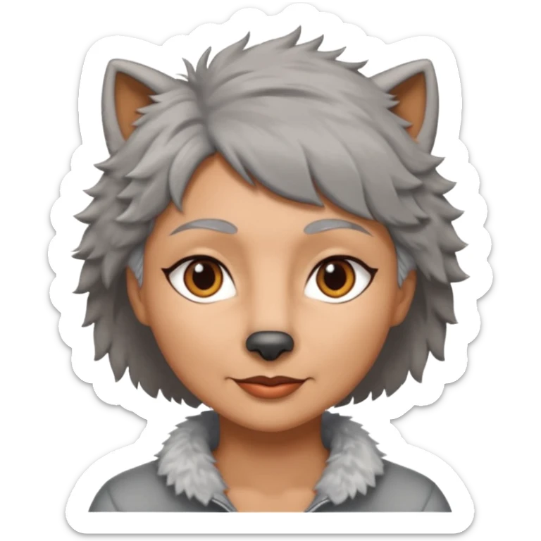 woman 50 years old, short grey fluffy wolf-cut hair, tannes skin and brown eyes sticker