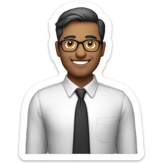 A photo of a well-dressed Indian male teacher with a confident smile stands on the image's right side.

He is wearing a formal shirt and glasses. 

The overall design maintains a professional and educational atmosphere. sticker