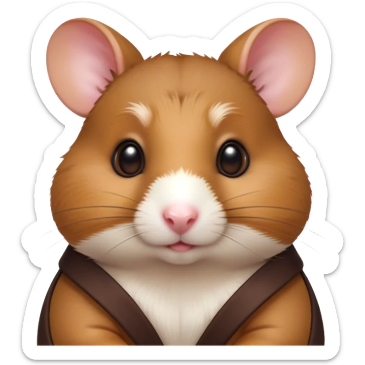 Cinematic Noble Brown Hamster Portrait Emoji, Poised and regal, with a tiny, compact build and a smooth, well-kept rich brown fur, deep-set soulful dark eyes, Simplified yet sharp and sophisticated features, highly detailed, glowing with a soft, dignified glow, high shine, intelligent and energetic, stylized with an air of miniature majesty, focused and attentive, soft glowing outline, capturing the essence of a watchful and confident rodent, so majestic it feels as though it could scurry out of the screen with effortless authority! sticker