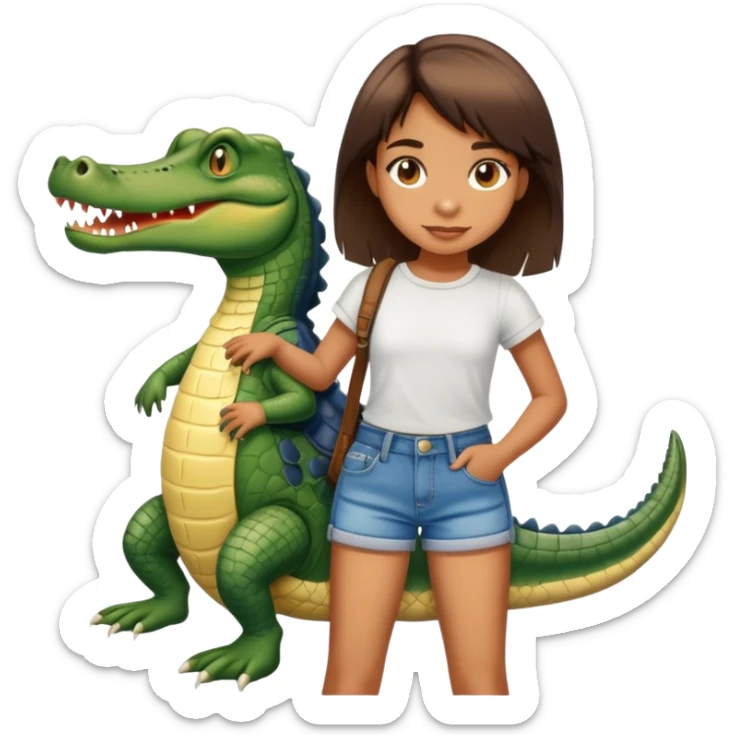 Teen girl in shorts with alligator sticker