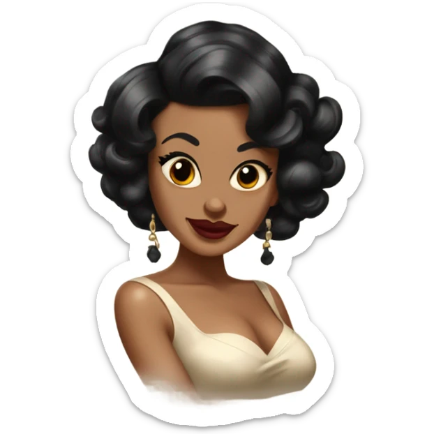 pin-up brown woman with black hair pin curls style sticker