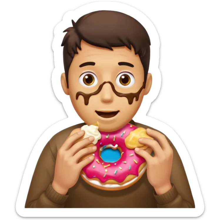 A man messily eating a filled donut, the donut is filled with Boston cream and it’s making a mess everywhere sticker