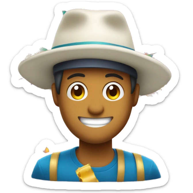 Una cara feliz con una gorra de fiesta y confeti alrededor, ideal para celebrar un logro importante o un evento especial sticker