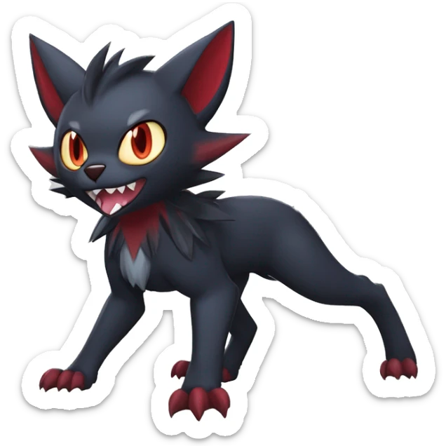   cool cute fantasy anime dark animal vampiric Litten-Zoroark-Nargacuga-cat-hybrid Fakemon with big fangs and bat-ears full body sticker