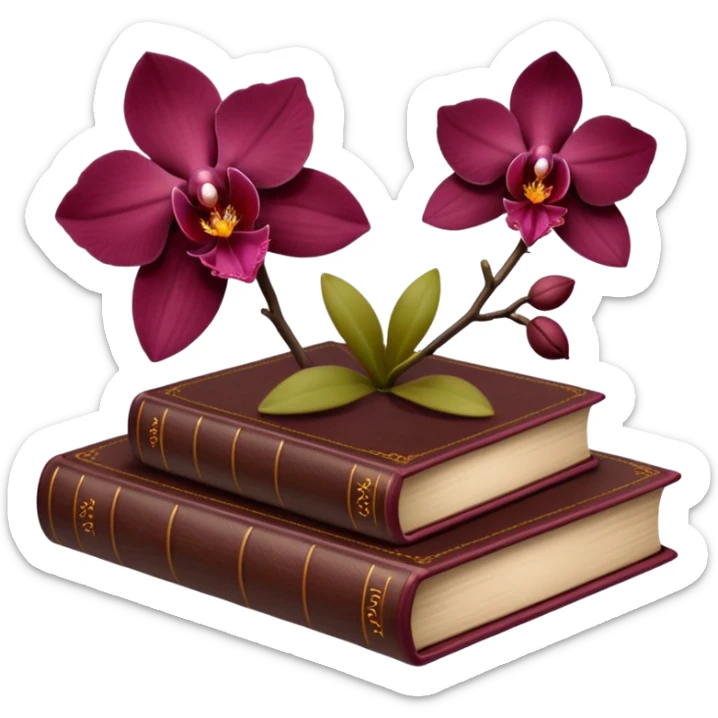 Dark academia 3 brown books with small burgundi orchid sticker