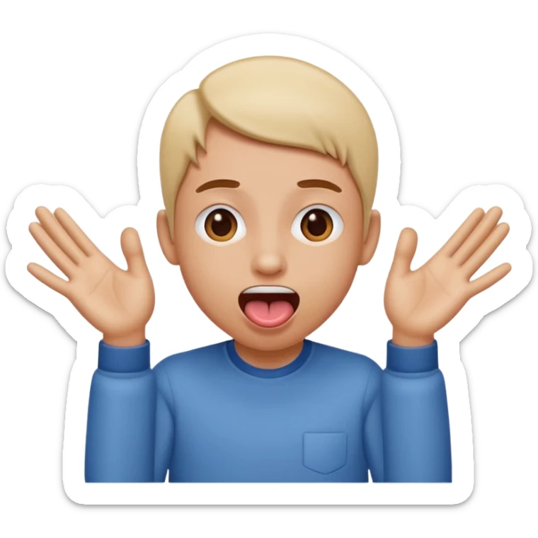 Tongue out with hands to the side, moving motions on sides of head sticker