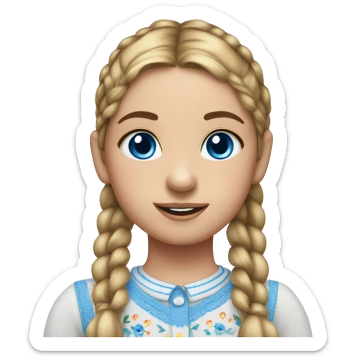 girl with blue eyes and two pigtails wearing an embroidered shirt sticker