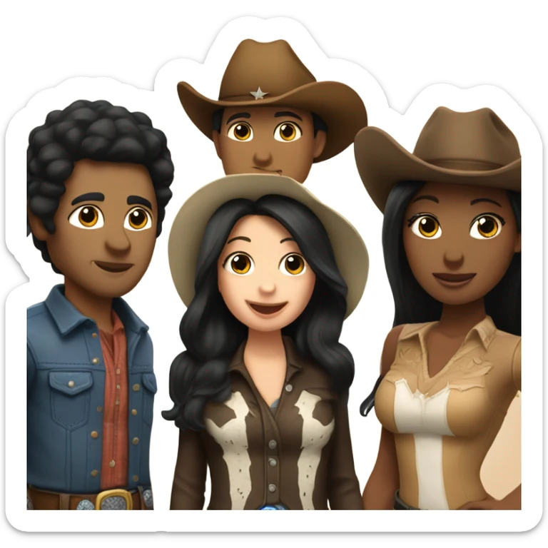 Skin-tone-3 cowboy kissing skin-tone-5 woman with black hair. sticker