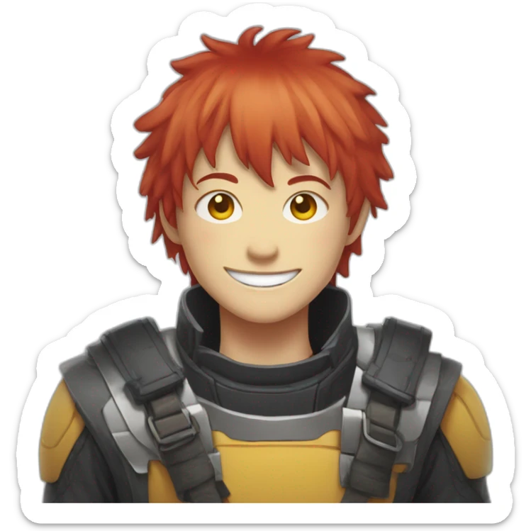 makima smiling from the manga chainsawman with red hair fringe, yellow eyes with a circle inside sticker