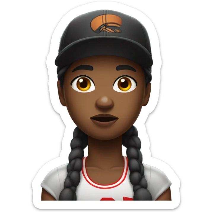 Heavy set masculine black girl with basketball shorts and cap and looks angry sticker