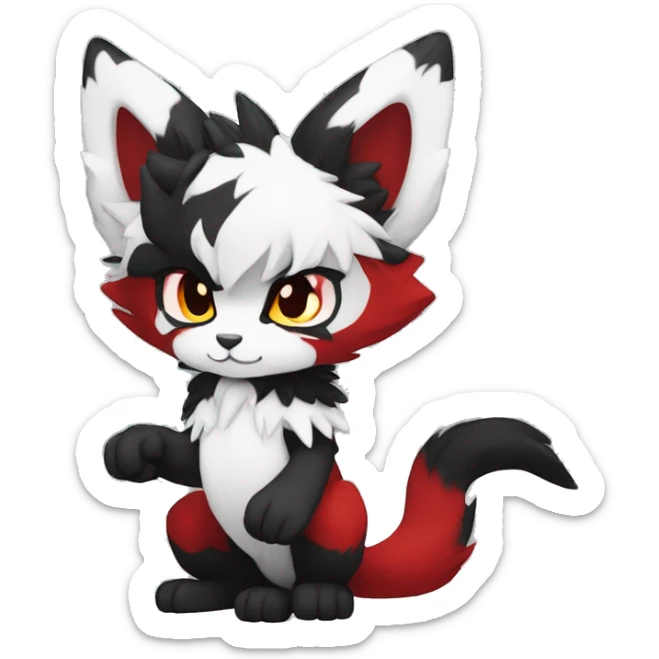 Anthro-Edgy-Cool-Dark-Black-White-Red-Contrast-Colors-Fantasy-Fur-Sona-Chibi-Shiny-Fakémon-Hybrid full body sticker
