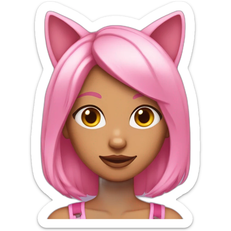 Cat girl with tan skin, pink eyes, pink hair and cat ears sticker