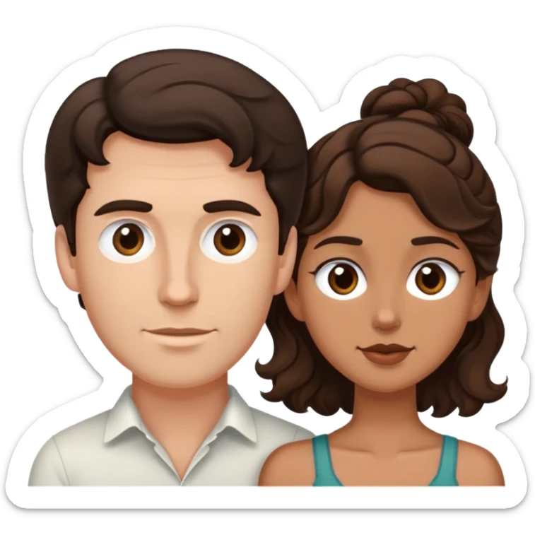 White man dark brown hair tall and shrt tan girl brown wavy hair couple  sticker